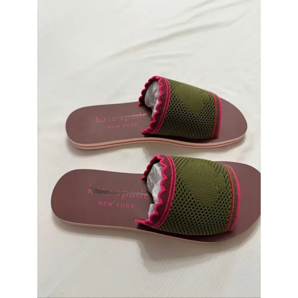 Kate Spade Festival Knit Green Pink Sandals Size 9 B New